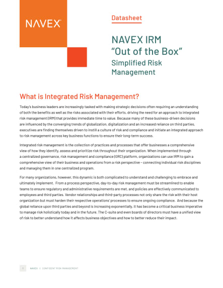 [Learn about our NAVEX IRM “out of the box” solution](/en-us/resources/datasheet/irm-ootb/)
